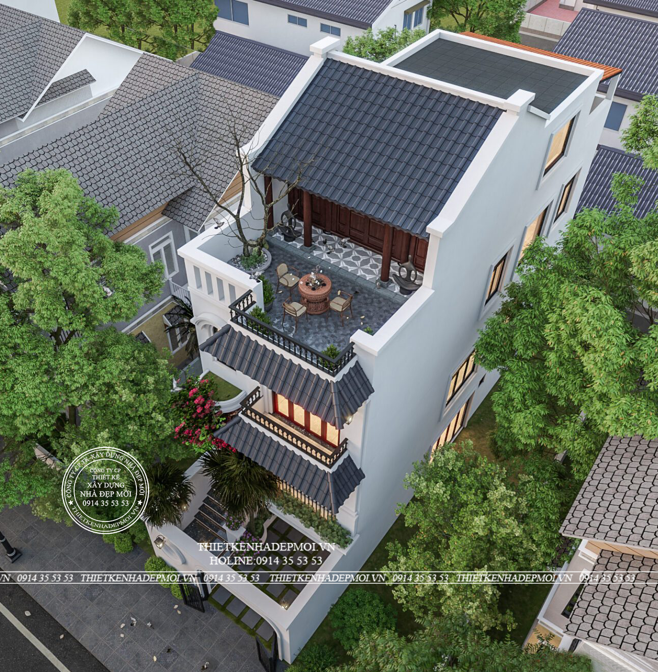 Phối cảnh 3D mẫu thiết kế nhà phố Indochine