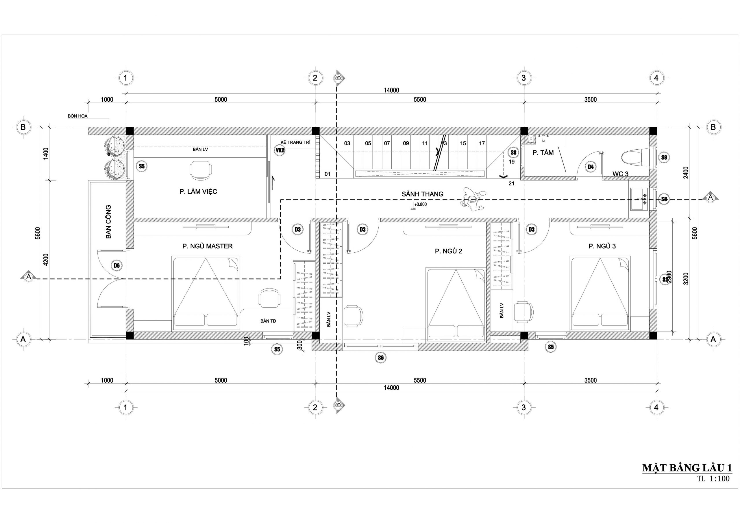 mặt bằng lầu 1 mặt bằng trệt mẫu nhà phố 3 tầng hiện đại
