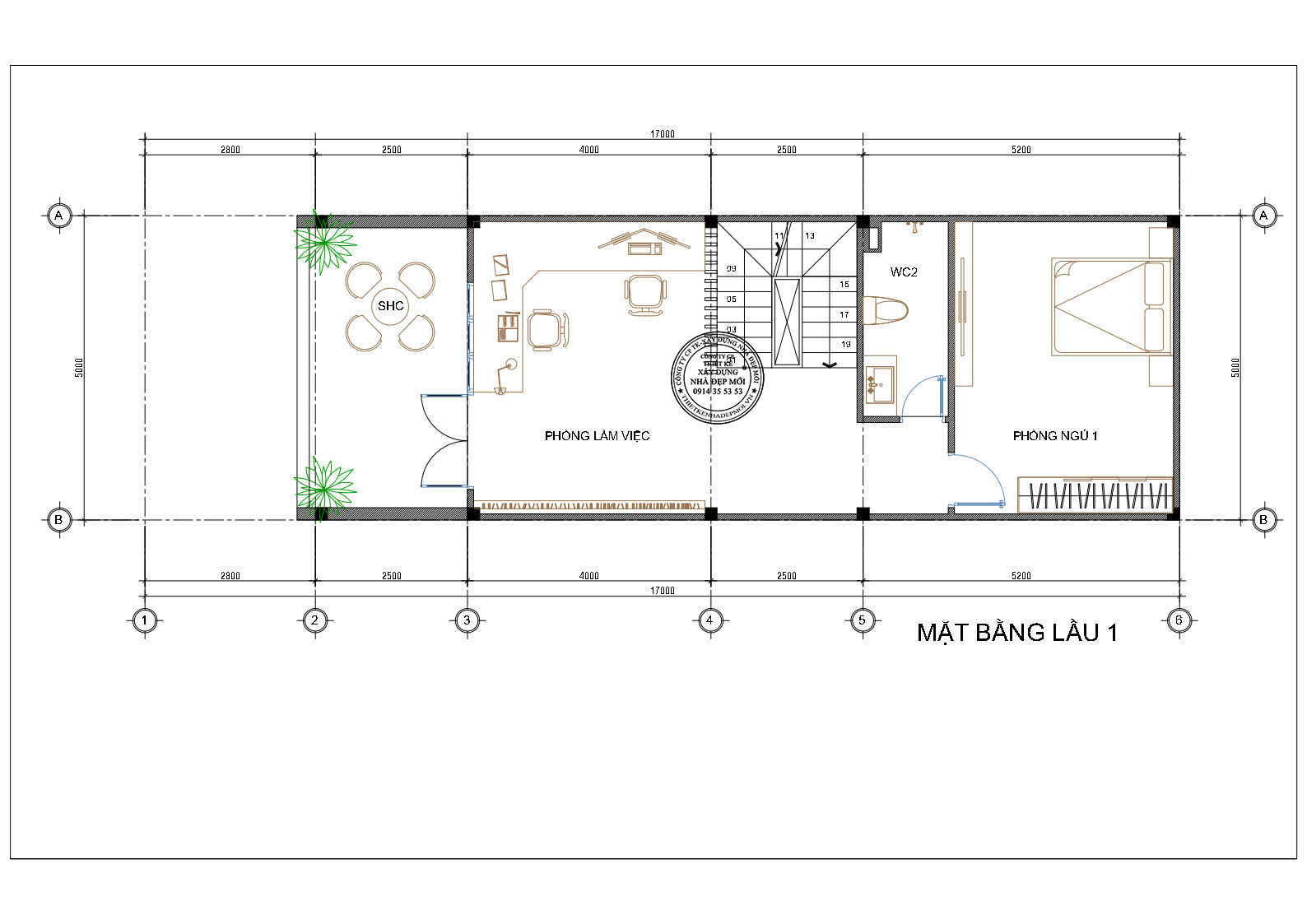 mặt bằng lầu 1 nhà phố hiện đại 1 trệt 2 lầu