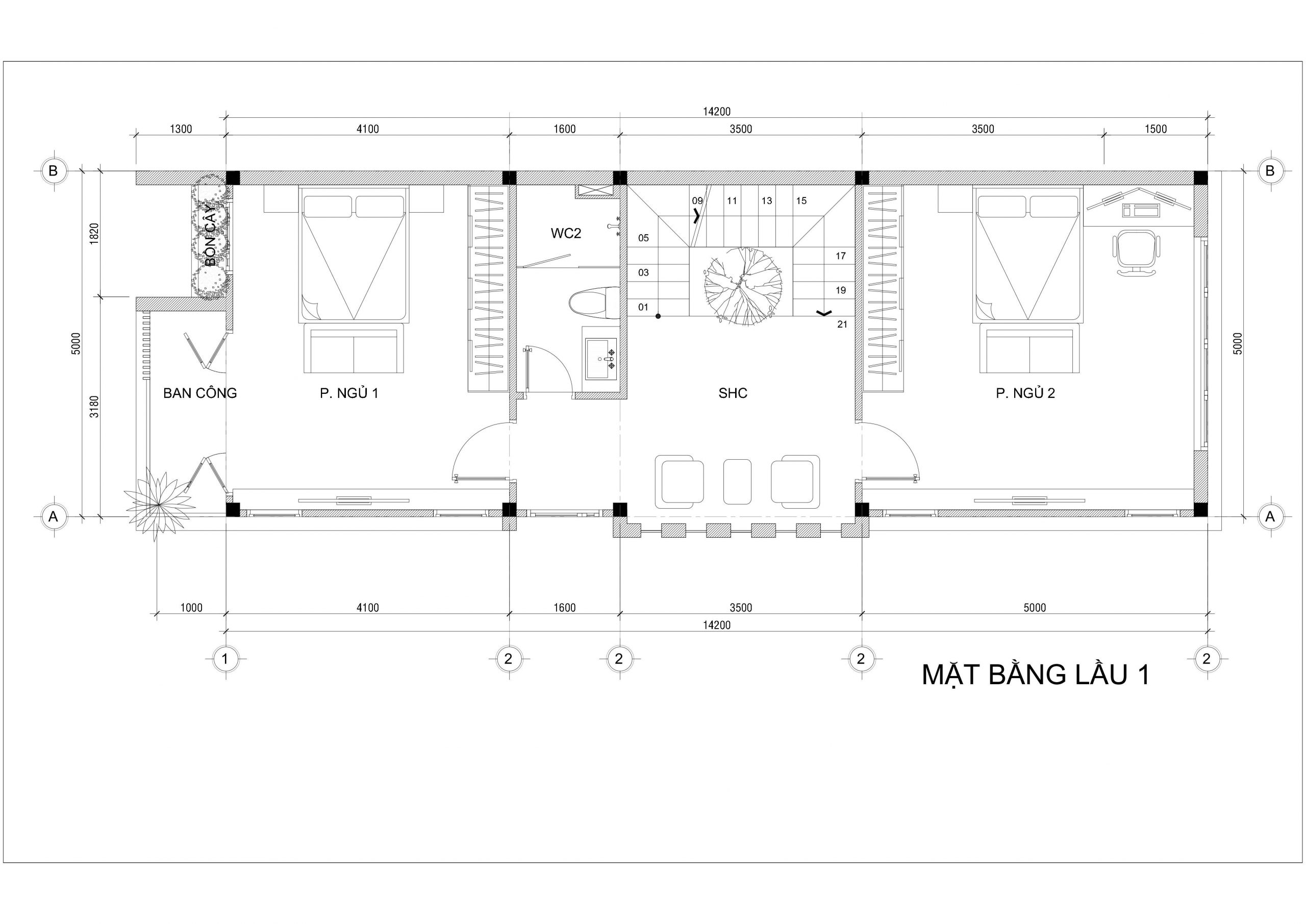 mặt bằng lầu 1mẫu nhà phố 1 trệt 1 lầu sân thượng