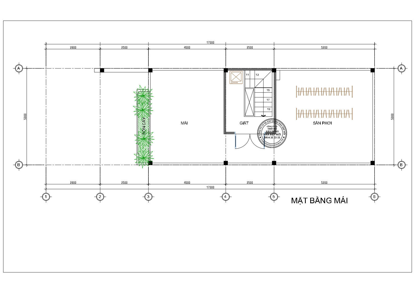 mặt bằng mái nhà phố hiện đại 1 trệt 2 lầu