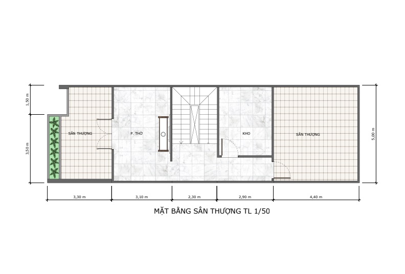 Mẫu nhà phố 1 trệt 1 lầu sân thượng 