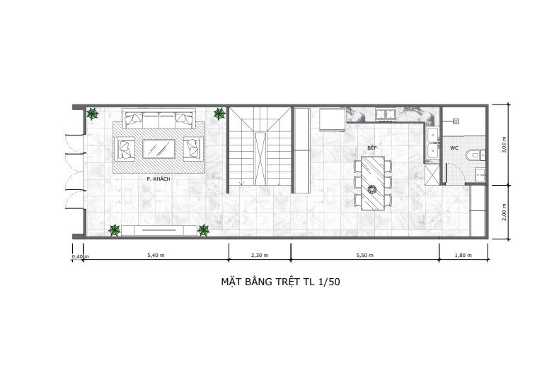 Mẫu nhà phố 1 trệt 1 lầu sân thượng 