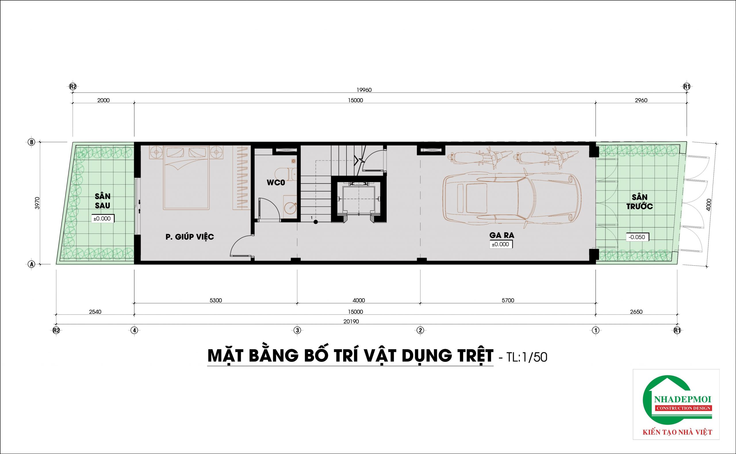 mặt bằng trệt nhà phố tân cổ điển