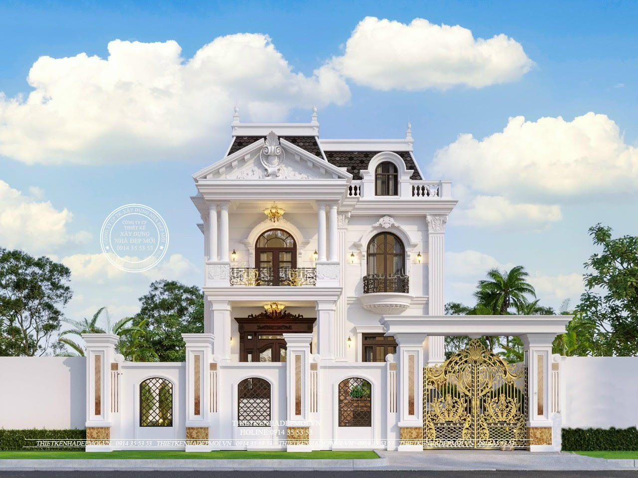 mẫu biệt thự 1 hầm 2 lầu phong cách tân cổ điển