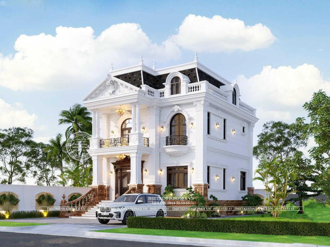 mẫu biệt thự 1 hầm 2 lầu phong cách tân cổ điển