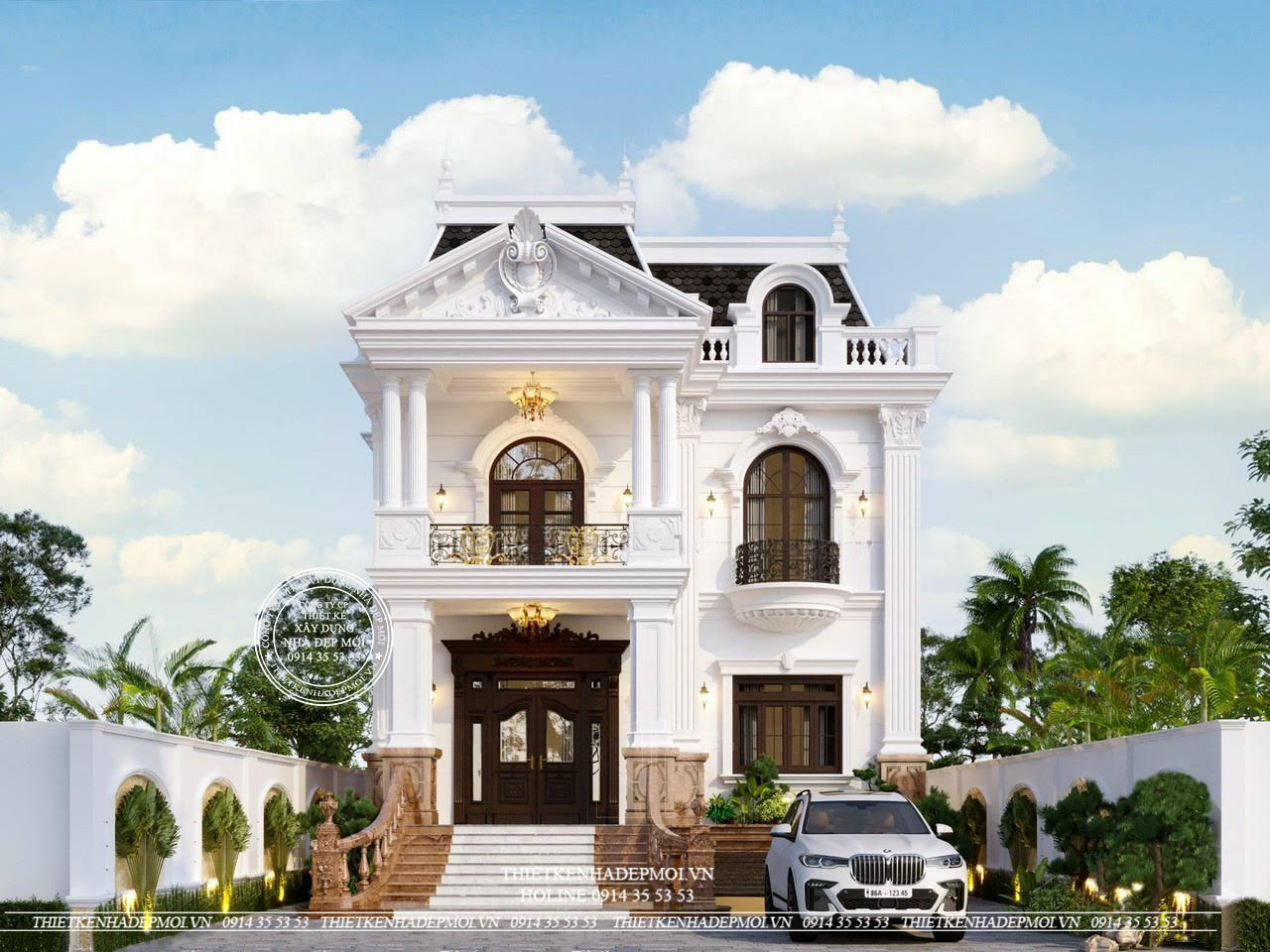 mẫu biệt thự 1 hầm 2 lầu phong cách tân cổ điển