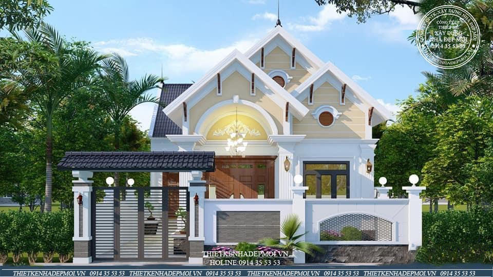 nhà vườn mái thái 1 tầng chữ L