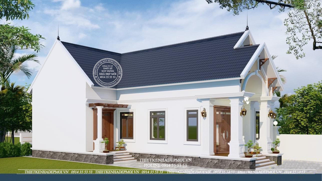 nhà vườn mái thái 1 tầng chữ L