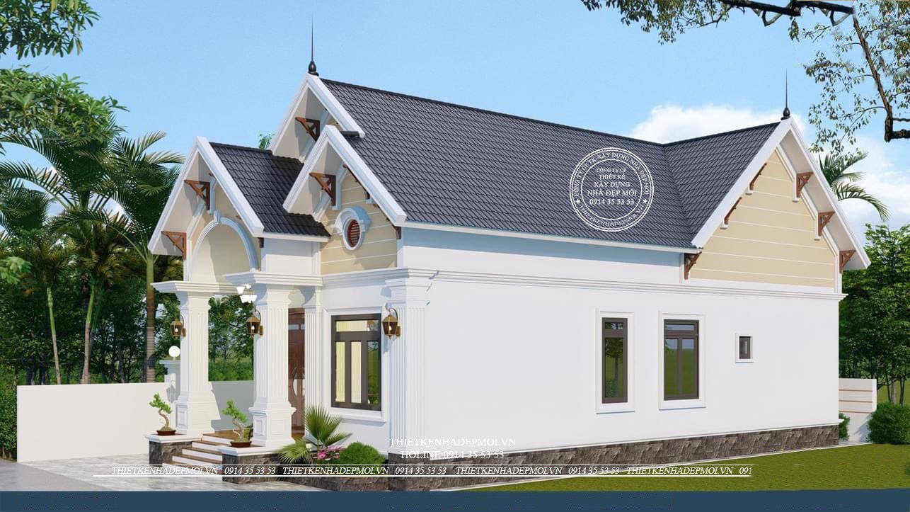 nhà vườn mái thái 1 tầng chữ L