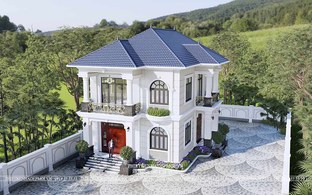 Mẫu biệt thự mái nhật 2 tầng phong cách tân cổ điển đơn giản - tinh tế