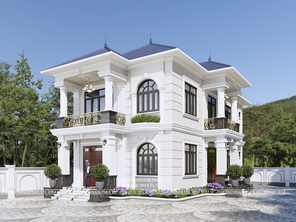 Mẫu biệt thự mái nhật 2 tầng phong cách tân cổ điển đơn giản - tinh tế