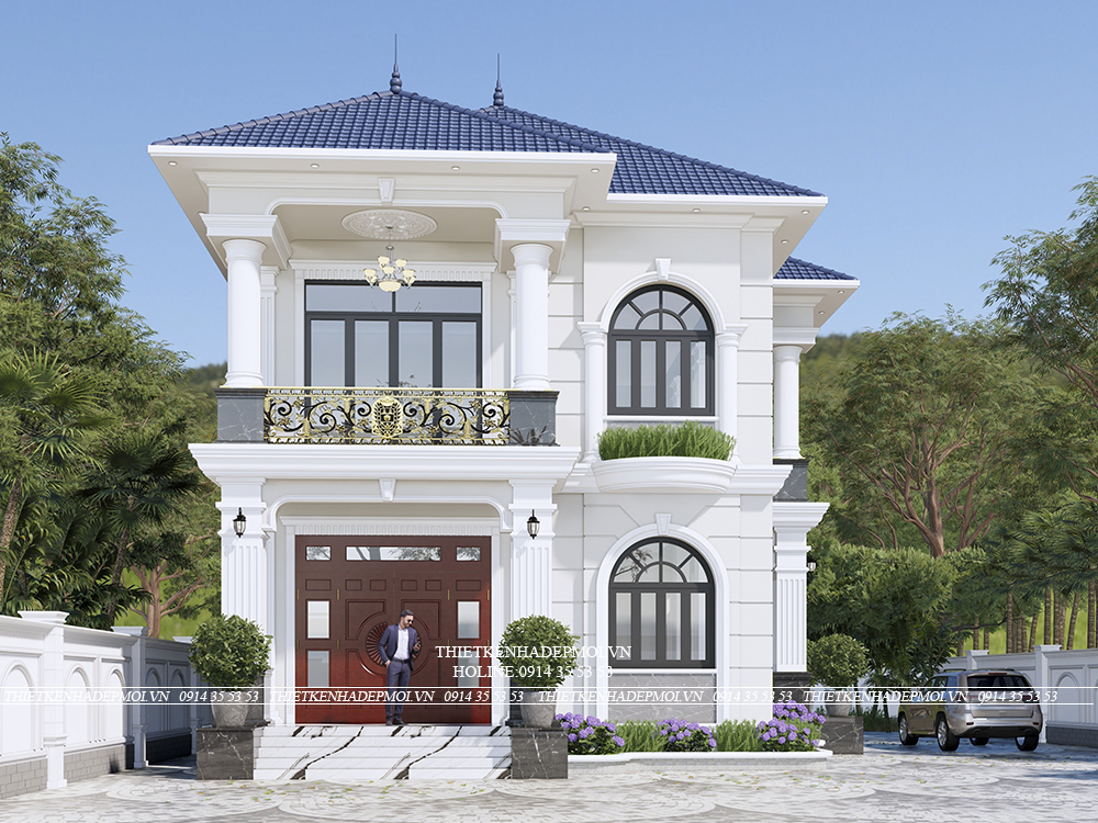 Mẫu biệt thự mái nhật 2 tầng phong cách tân cổ điển đơn giản - tinh tế