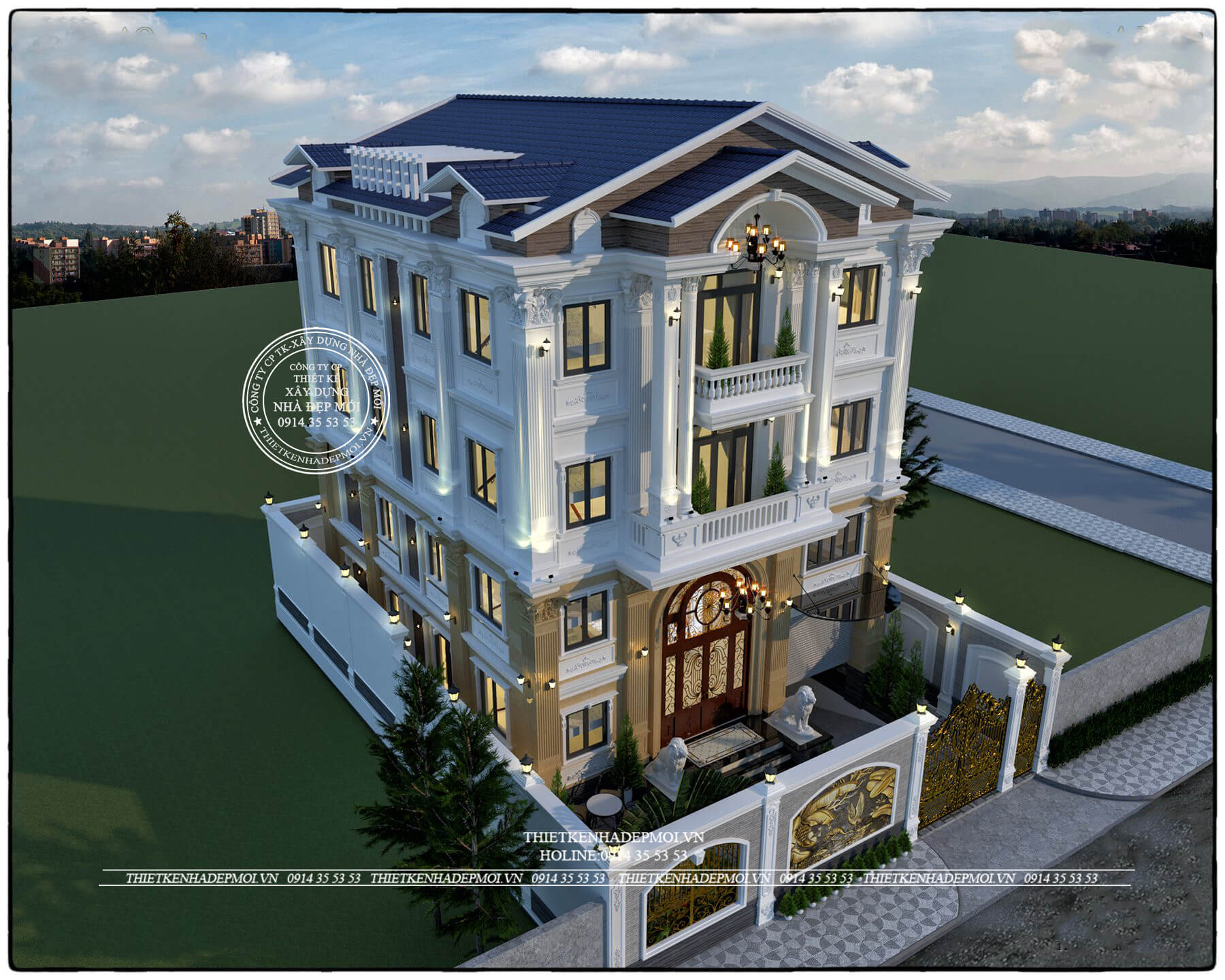Biệt thự tân cổ điển 4 tầng mái Nhật