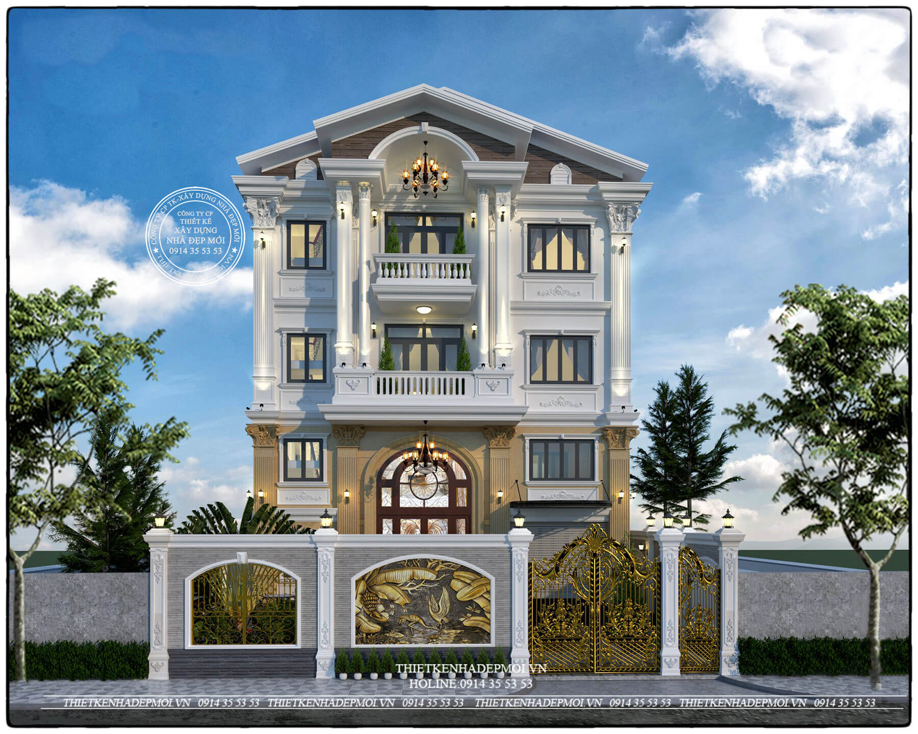 Biệt thự tân cổ điển 4 tầng mái Nhật