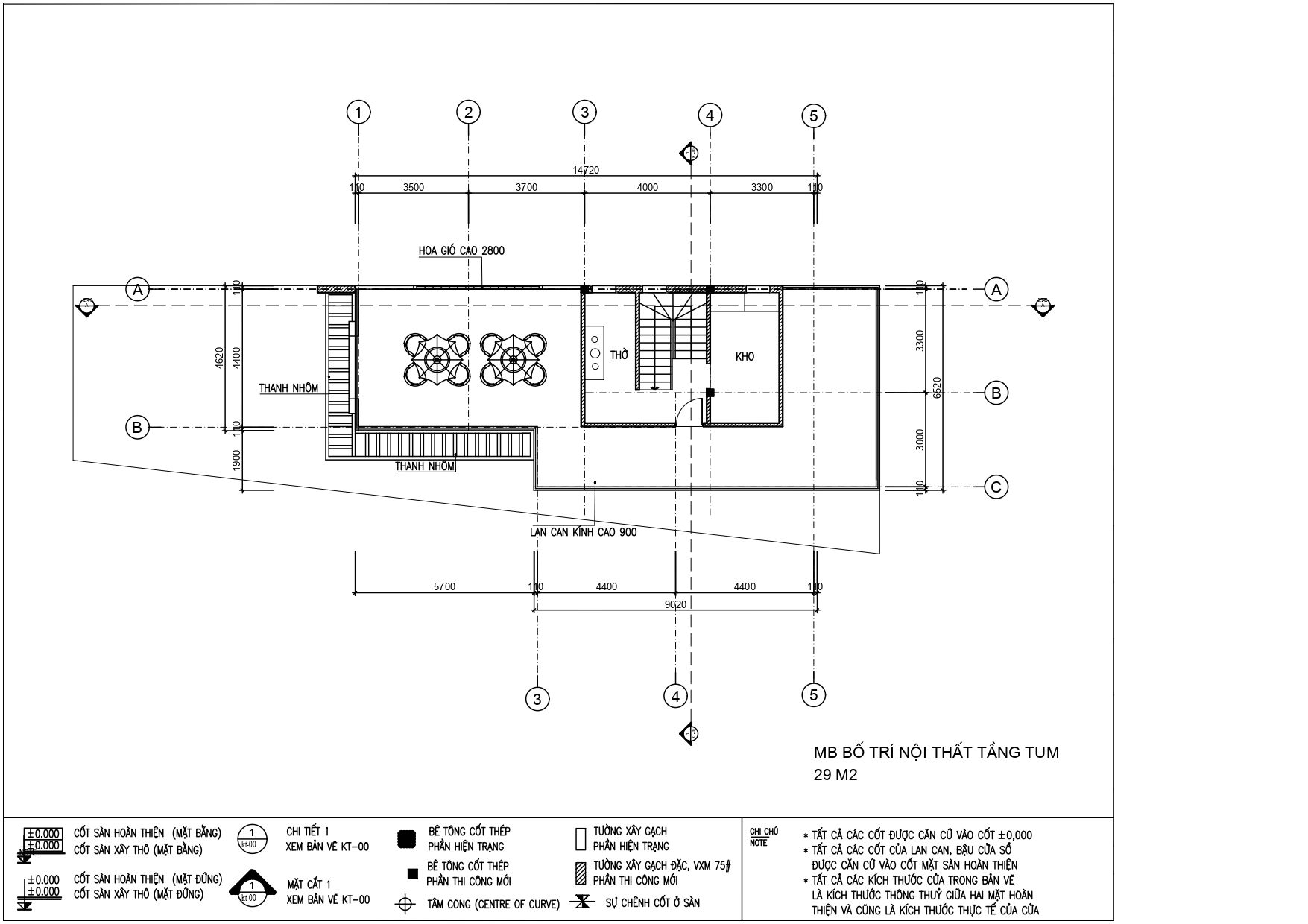 Thiết kế nhà phố hiện đại 1 trệt, 1 lầu, tum và sân thượng độc đáo