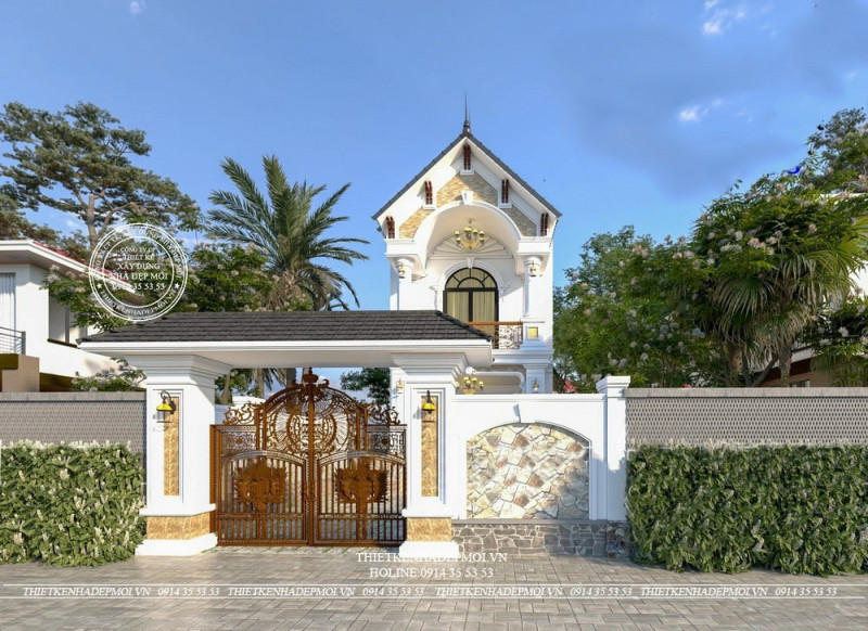 nhà ở 1 trệt 1 lầu tân cổ điển mái Thái