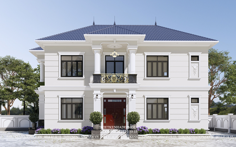 Mẫu biệt thự mái nhật 2 tầng phong cách tân cổ điển đơn giản - tinh tế