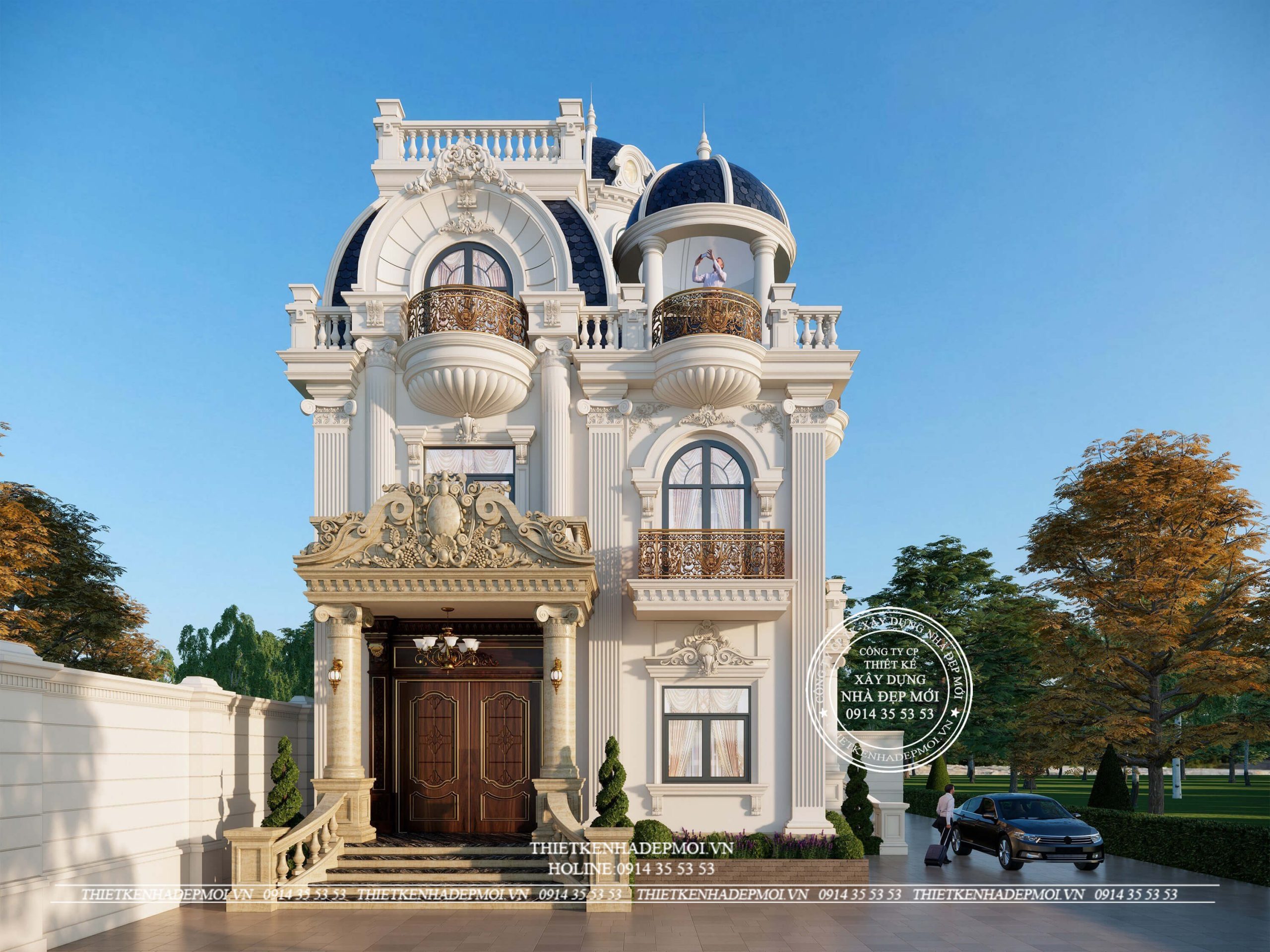 biệt thự sân vườn tân cổ điển mái mansard
