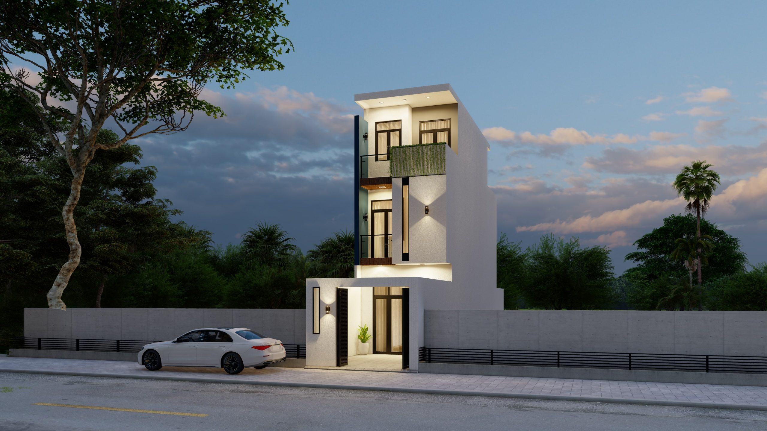 nhà phố hiện đại 1 trệt 2 lầu đơn giản