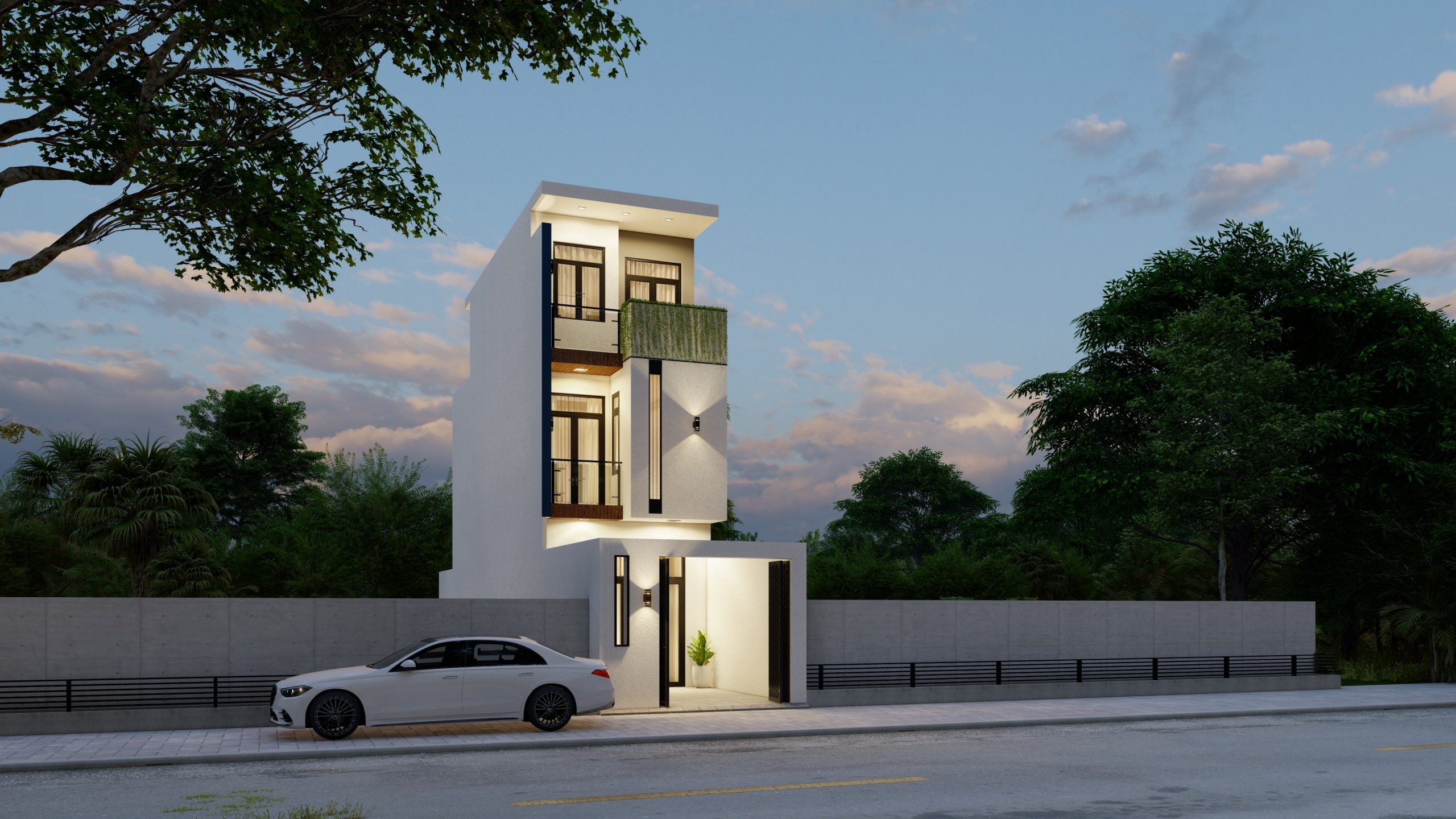 nhà phố hiện đại 1 trệt 2 lầu đơn giản
