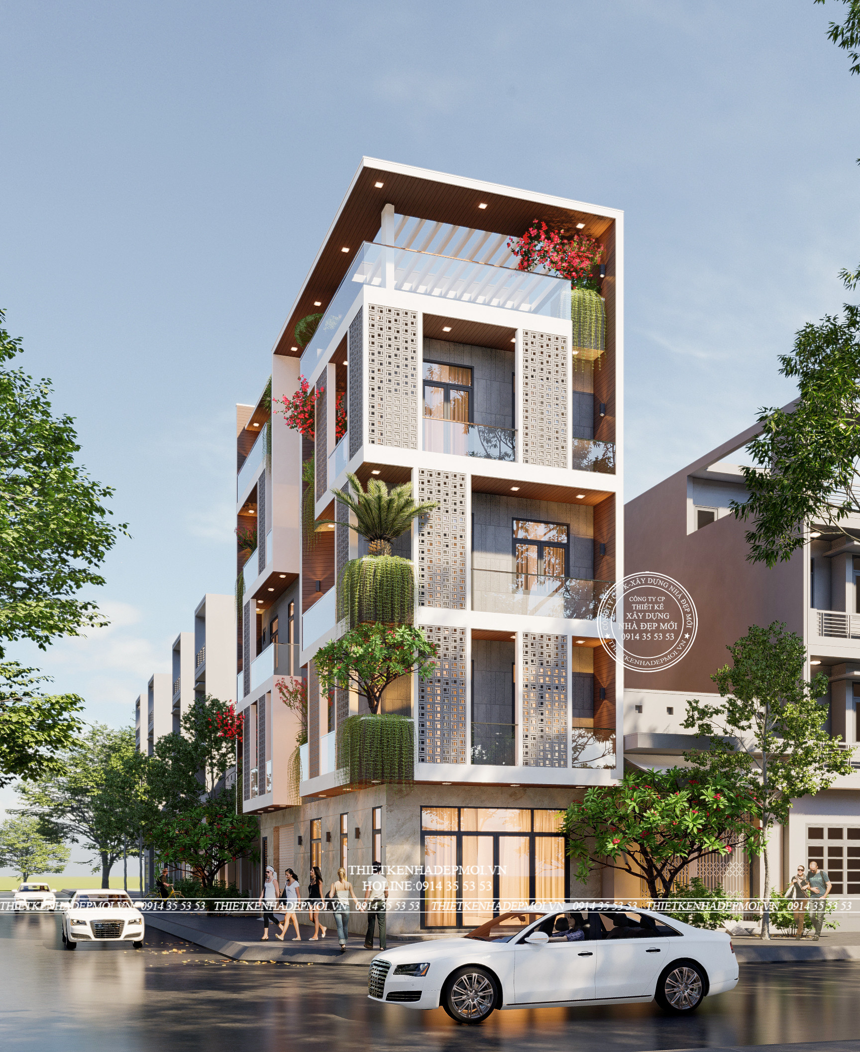 nhà phố hiện đại 1 trệt 3 lầu sân thượng