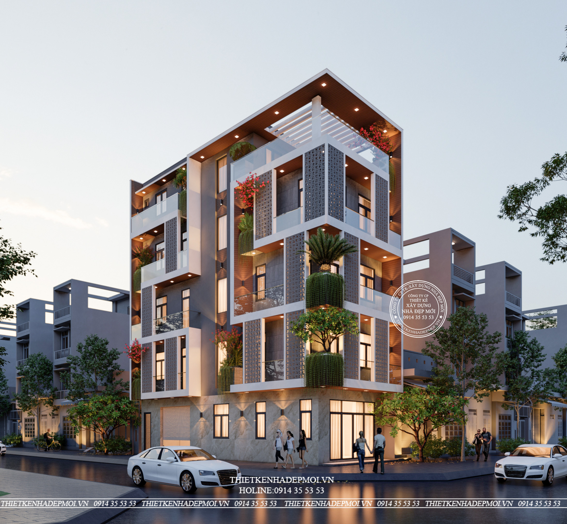 nhà phố hiện đại 1 trệt 3 lầu sân thượng