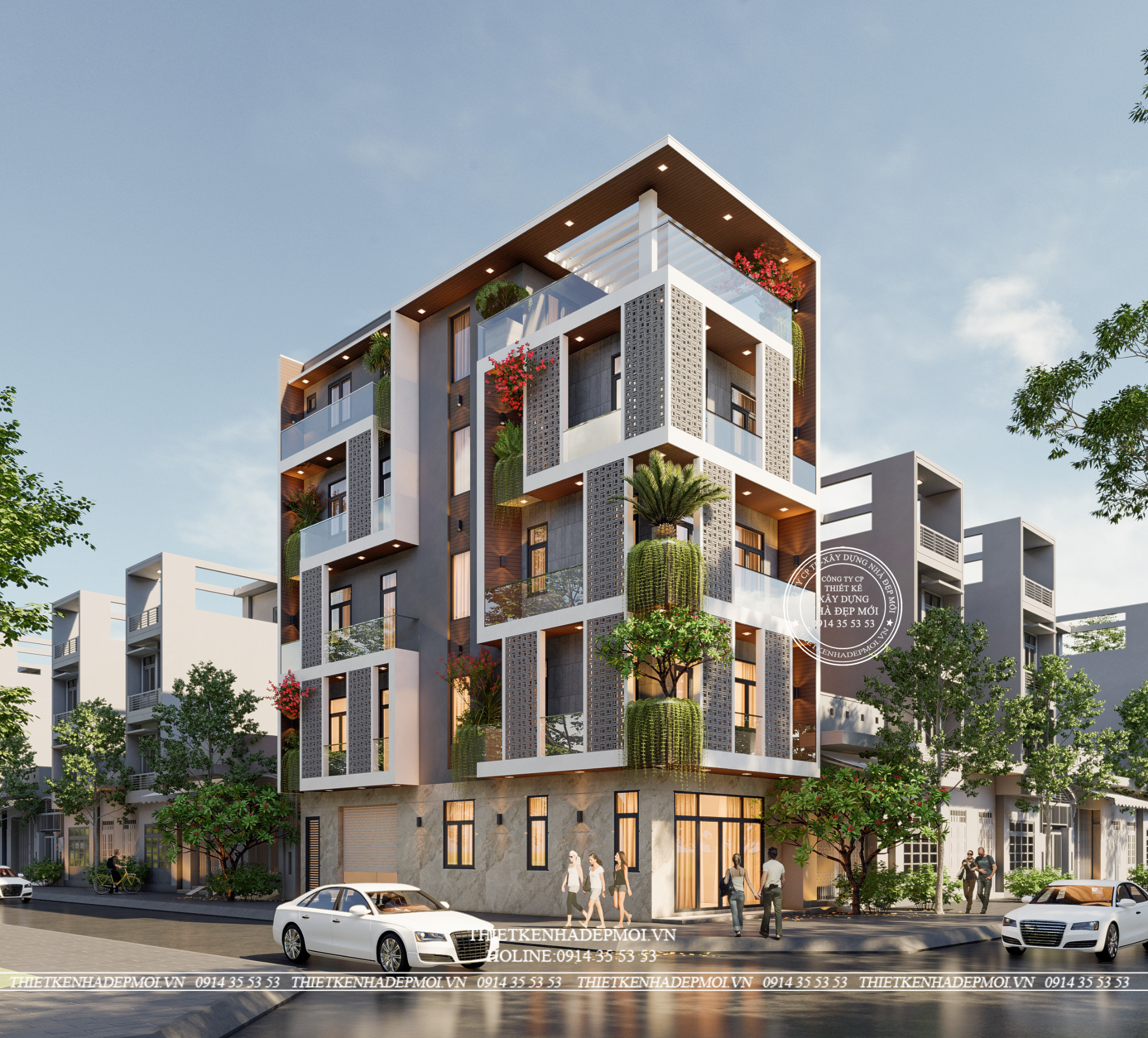 nhà phố hiện đại 1 trệt 3 lầu sân thượng