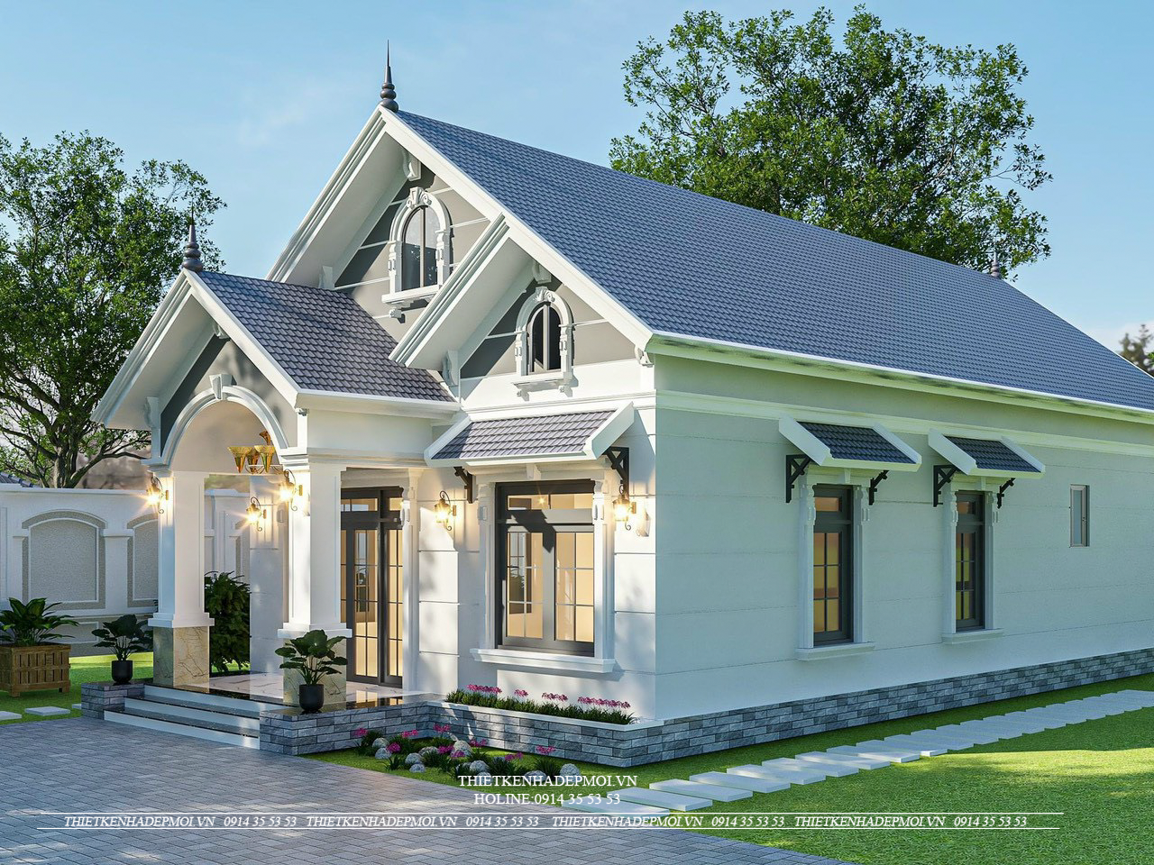 Biệt thự sân vườn mái thái siêu đẹp