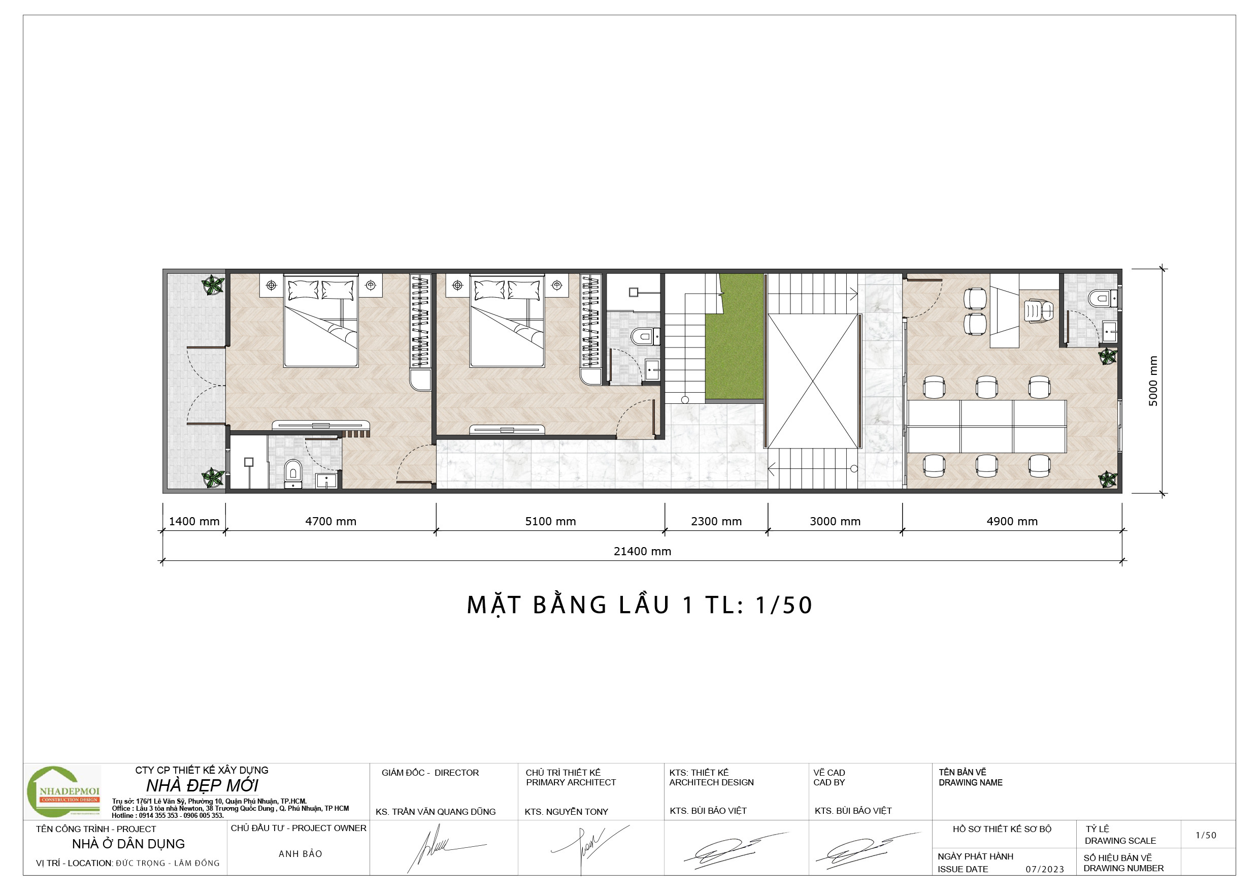 Mẫu nhà phố 1 trệt 1 lầu sân thượng được khách hàng yêu thích nhất