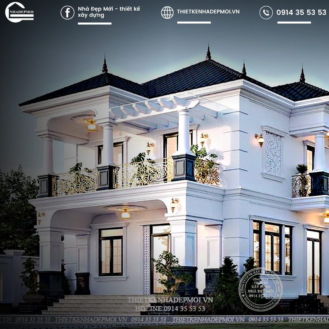 Mẫu biệt thự 2 tầng mái nhật phong cách tân cổ điển được khách hàng ưa chuộng nhất
