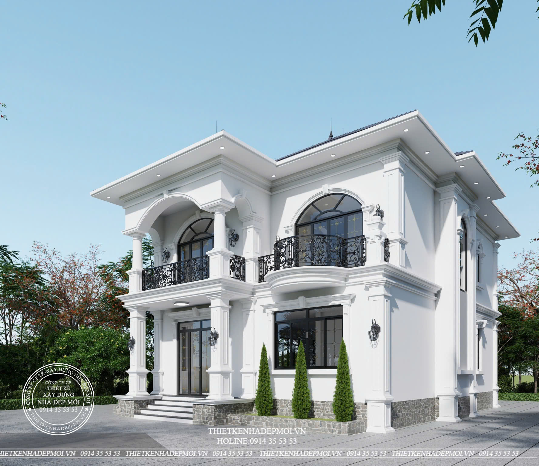 Mẫu biệt thự 2 tầng mái nhật tân cổ điển