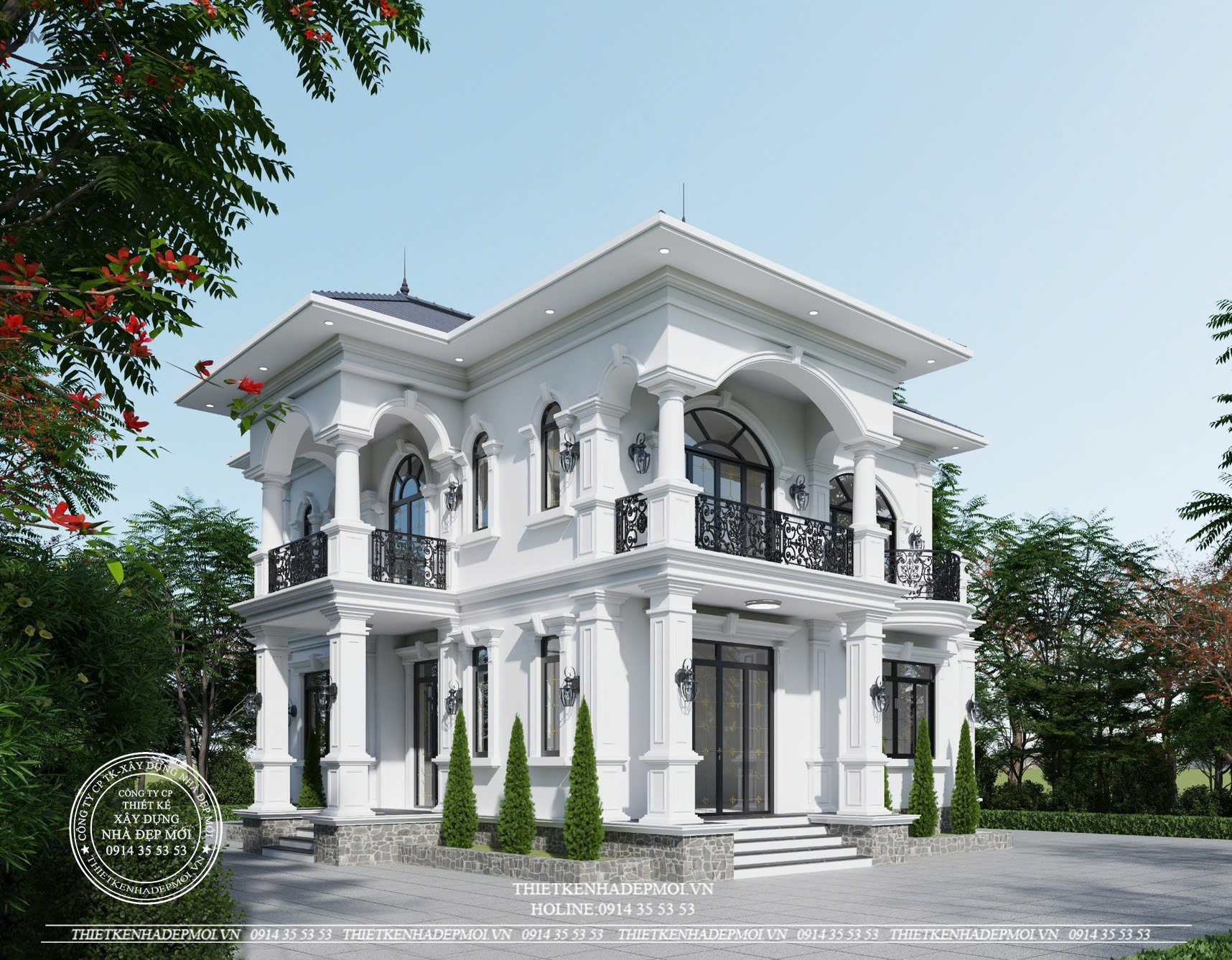 Mẫu biệt thự 2 tầng mái nhật tân cổ điển