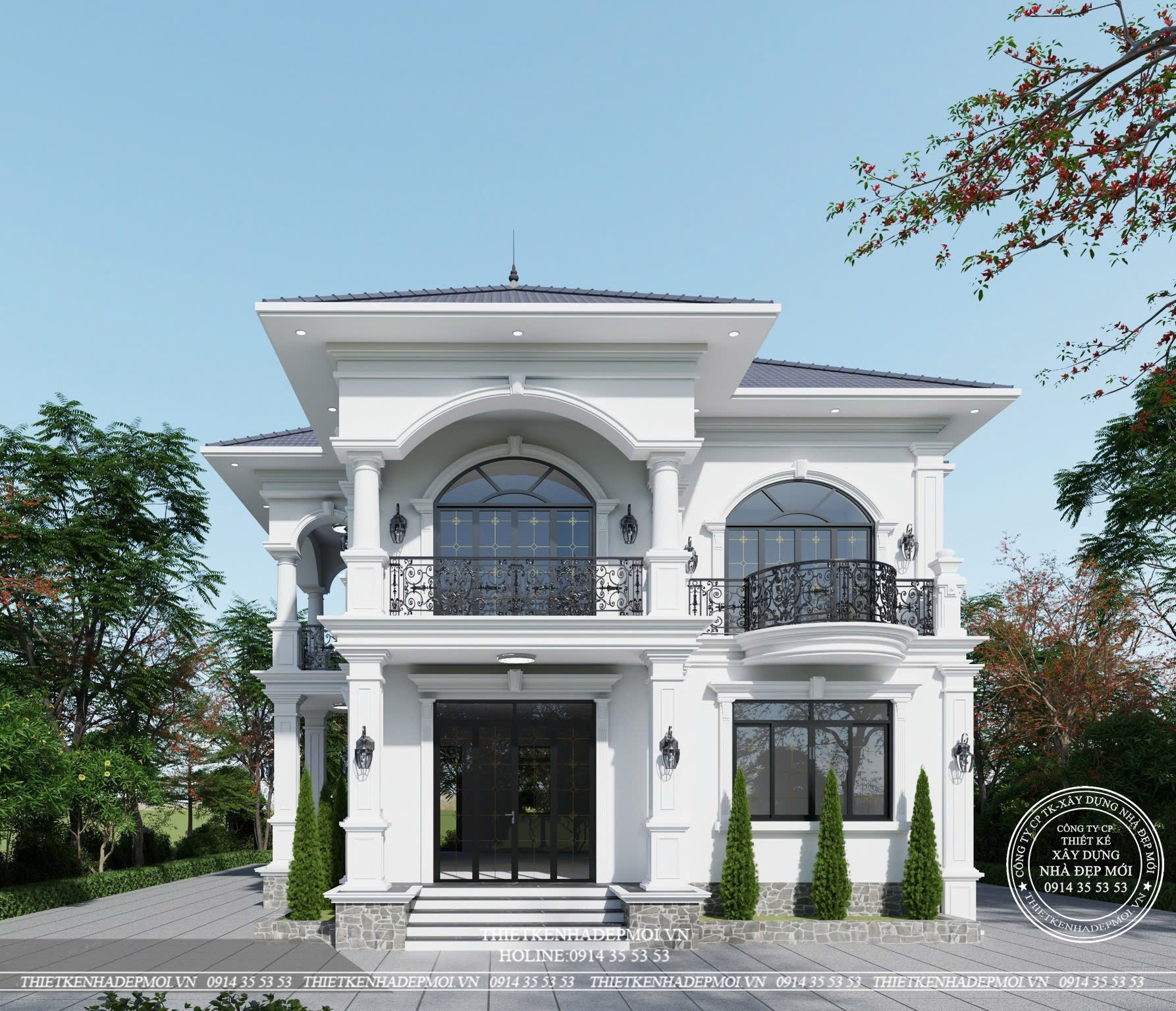Mẫu biệt thự 2 tầng mái nhật tân cổ điển