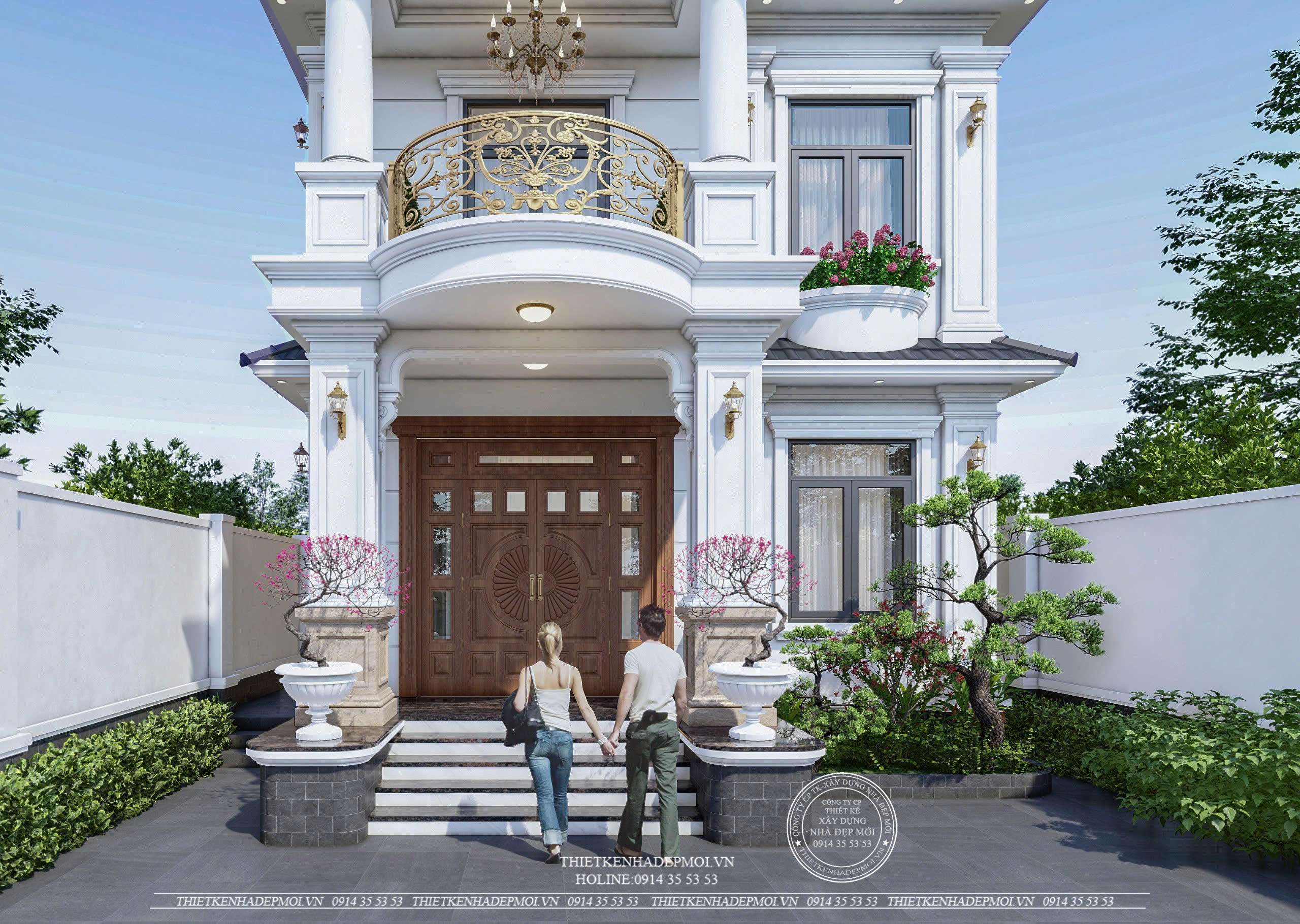 Mẫu biệt thự mái nhật 2 tầng phong cách tân cổ điển