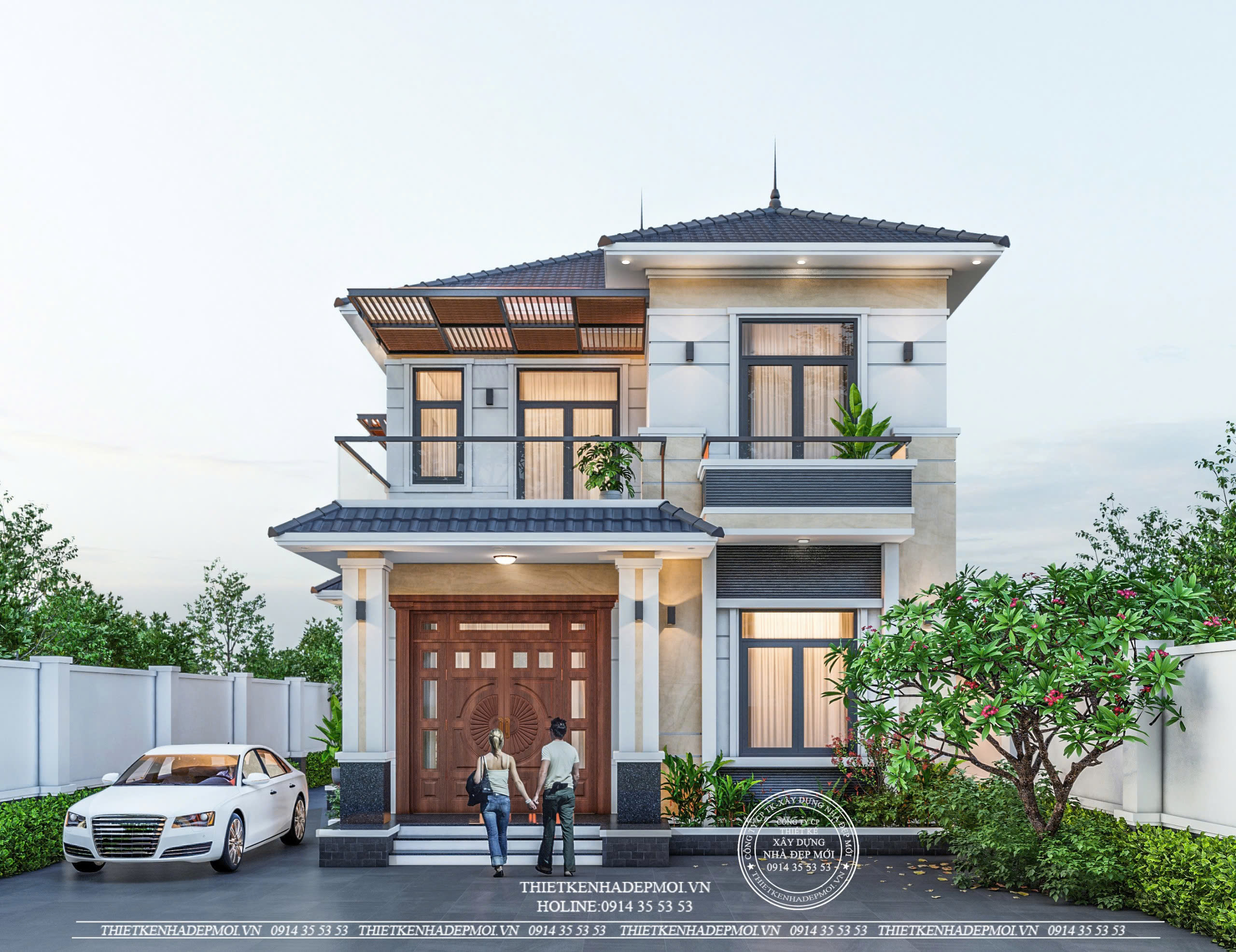 Mẫu biệt thự mái nhật 2 tầng phong cách hiện đại