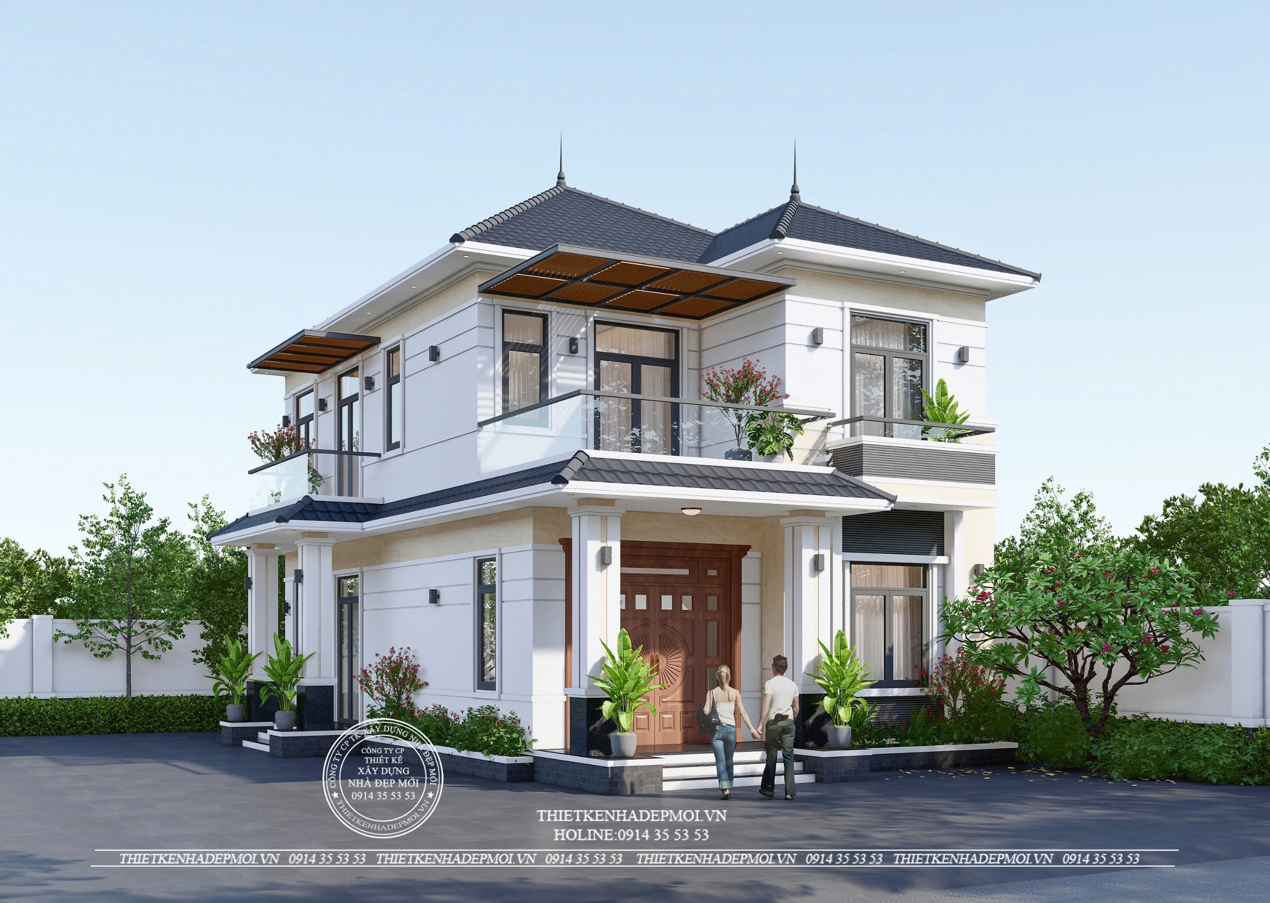 Mẫu biệt thự mái nhật 2 tầng phong cách hiện đại