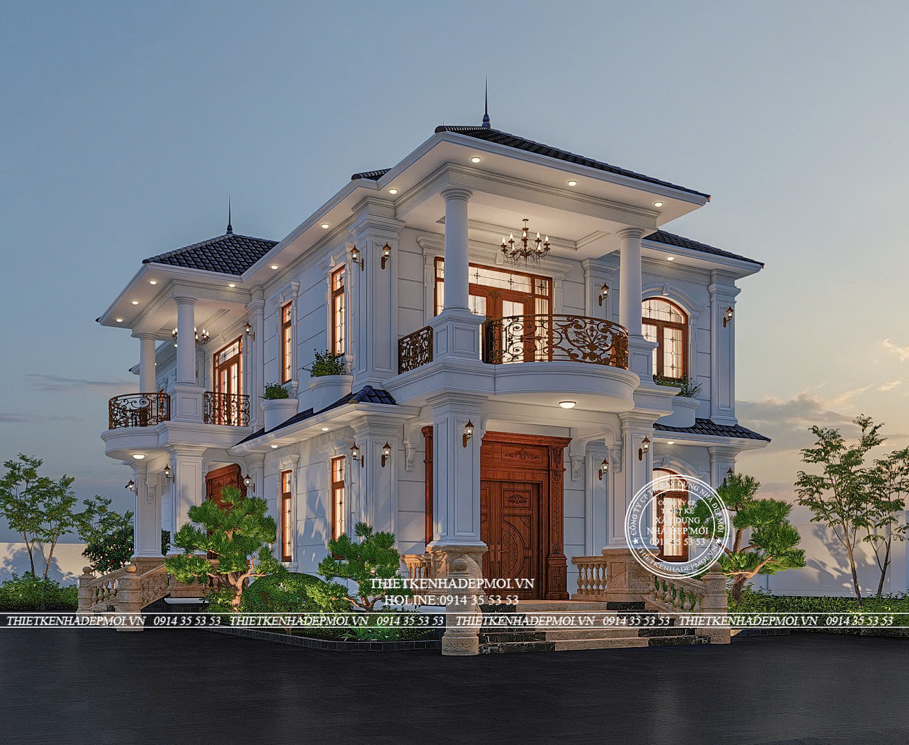 Mẫu biệt thự mái nhật tân cổ điển 2 tầng