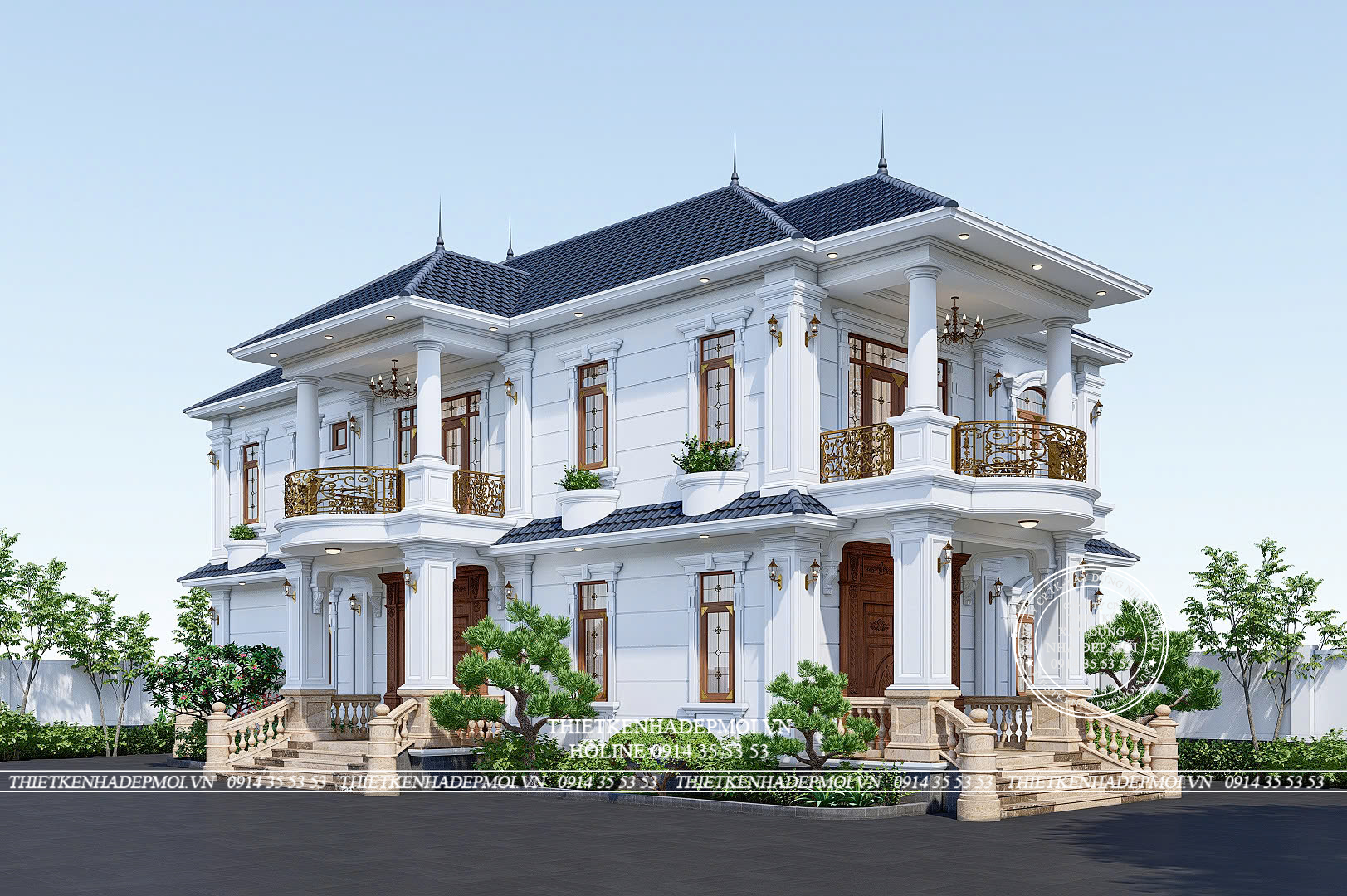 Mẫu biệt thự mái nhật tân cổ điển 2 tầng