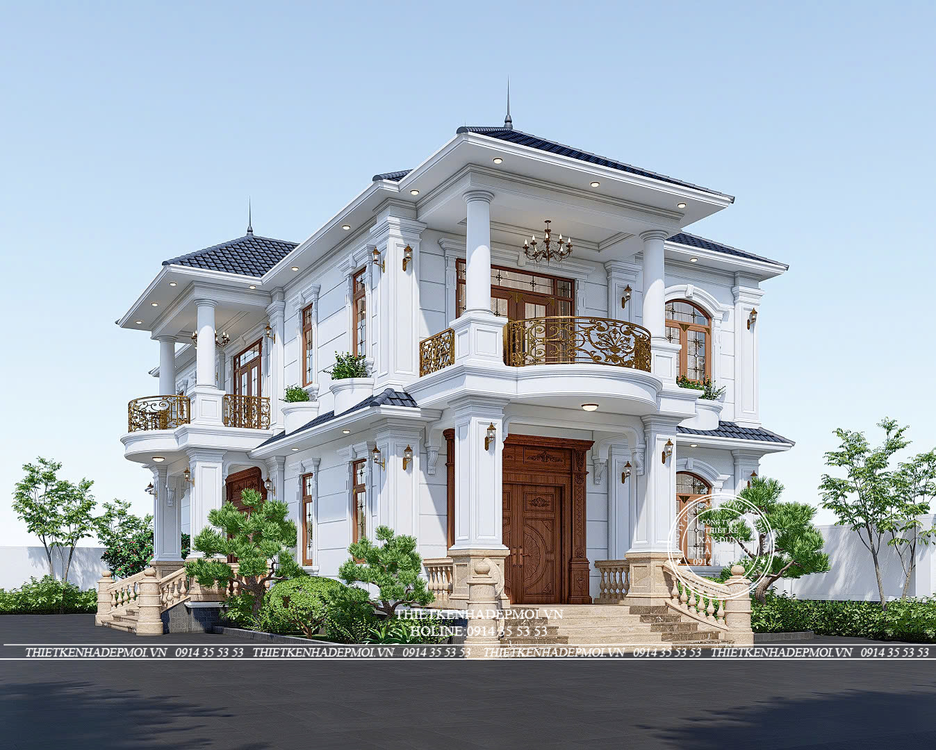 Mẫu biệt thự mái nhật tân cổ điển 2 tầng