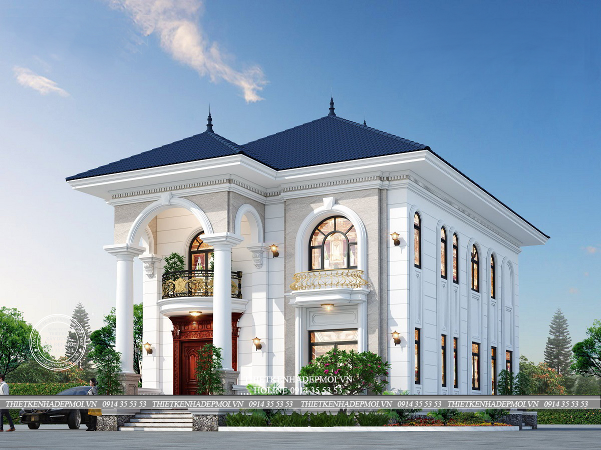 Mẫu biệt thự mái nhật 2 tầng phong cách tân cổ