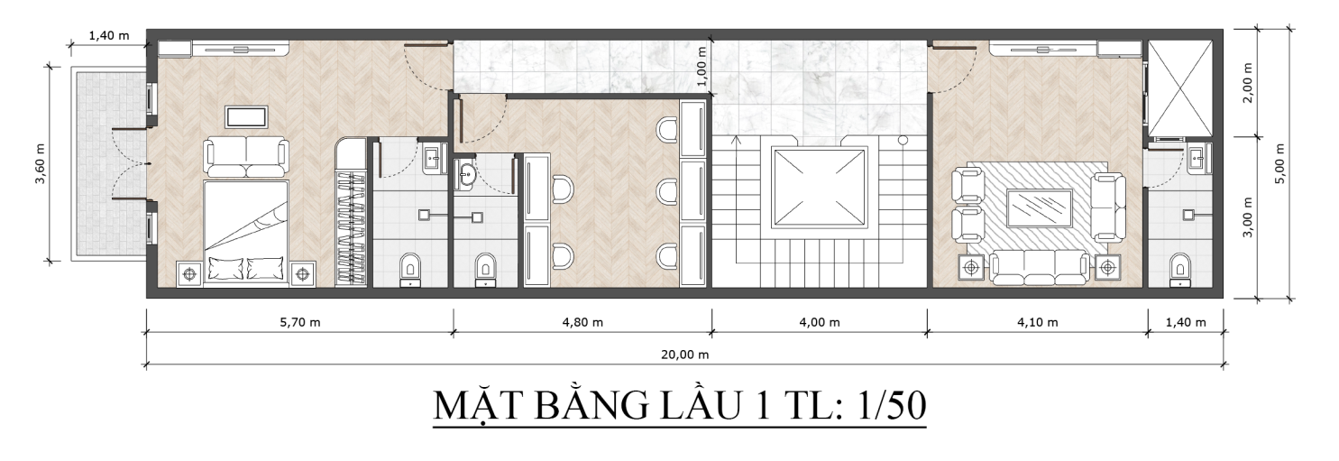Nhà phố 4 tầng phong cách tân cổ điển sang trọng