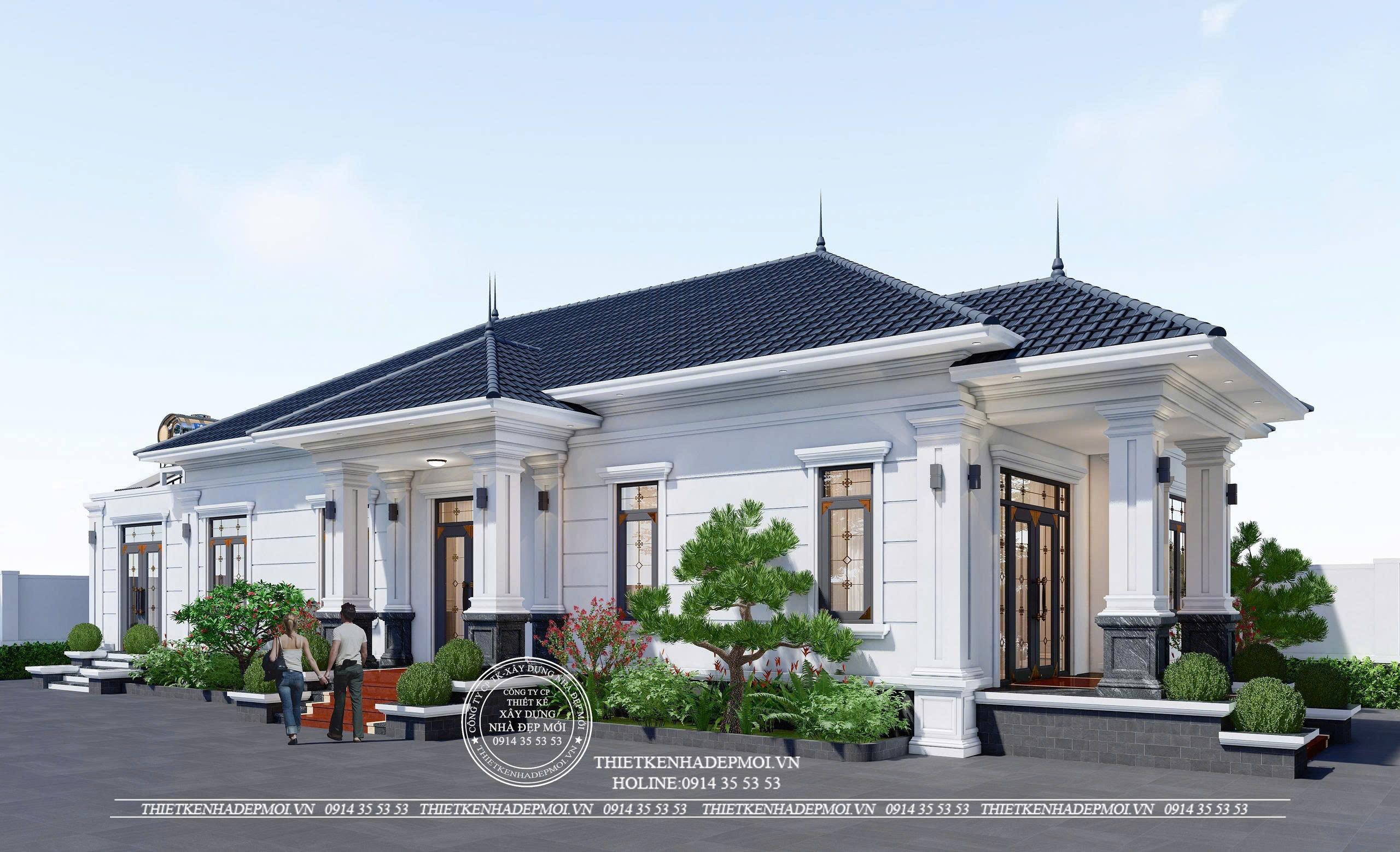 Mẫu biệt thự sân vườn mái nhật tân cổ điển