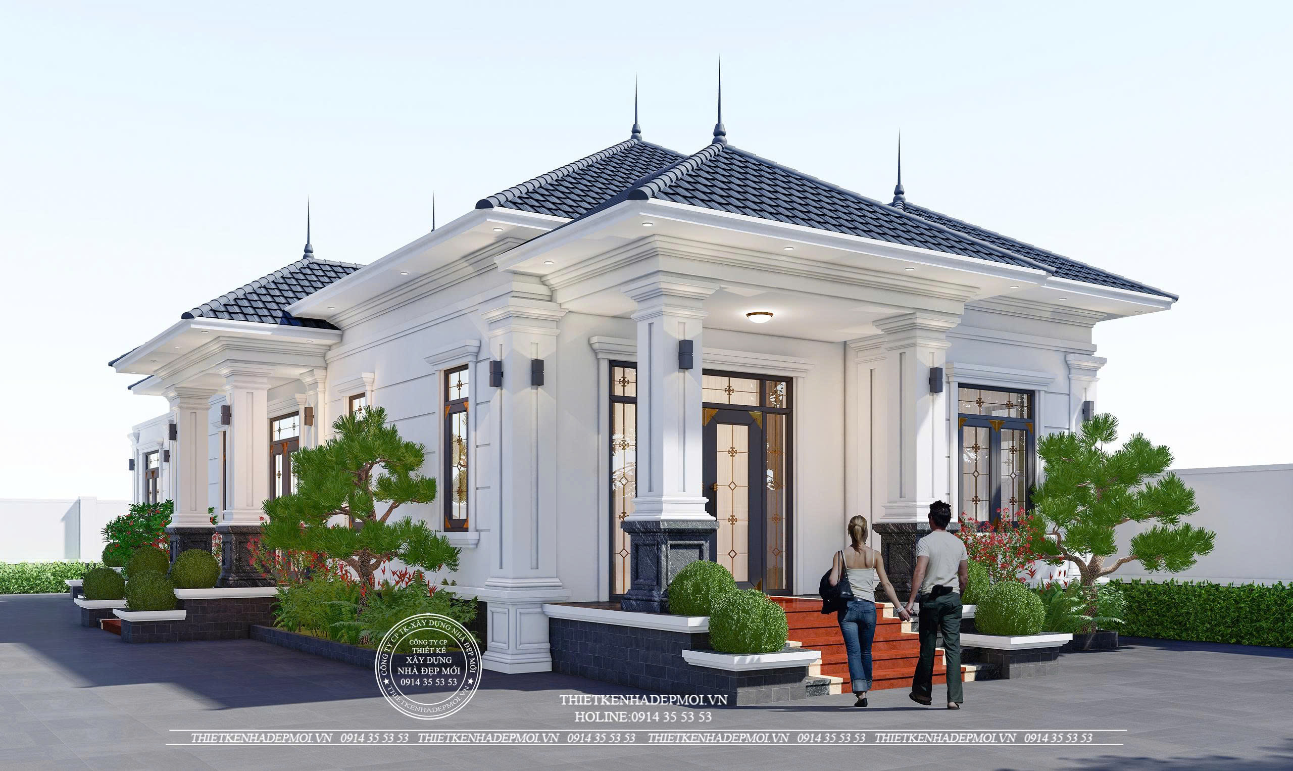 Mẫu biệt thự sân vườn mái nhật tân cổ điển