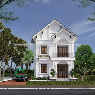 Mẫu biệt thự mặt tiền mái thái có 4 phòng ngủ