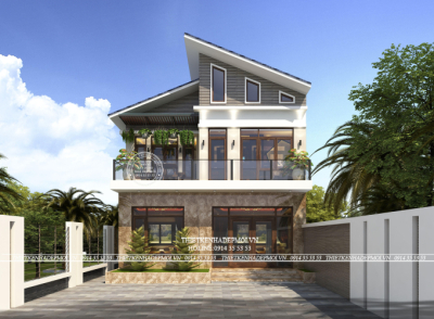 Mẫu biệt thự hiện đại 2 tầng thiết kê mái lệch của anh hùng