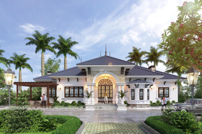 Mẫu biệt thự sân vườn đẹp đẳng cấp diện tích 25,4x15,5m2