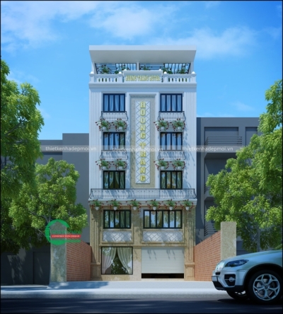 Mẫu khách sạn mini 1 trệt 4 lầu 1 sân thượng mặt tiền 9m
