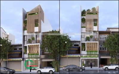 Mẫu nhà phố 1 trệt 3 lầu 1 sân thượng mặt tiền 5m