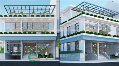 Mẫu nhà hàng 2 tầng đẹp mặt tiền 12m anh hoàng - mstknh2020